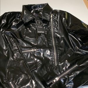 BOOHOO Black Patent Vinyl Biker Jacket